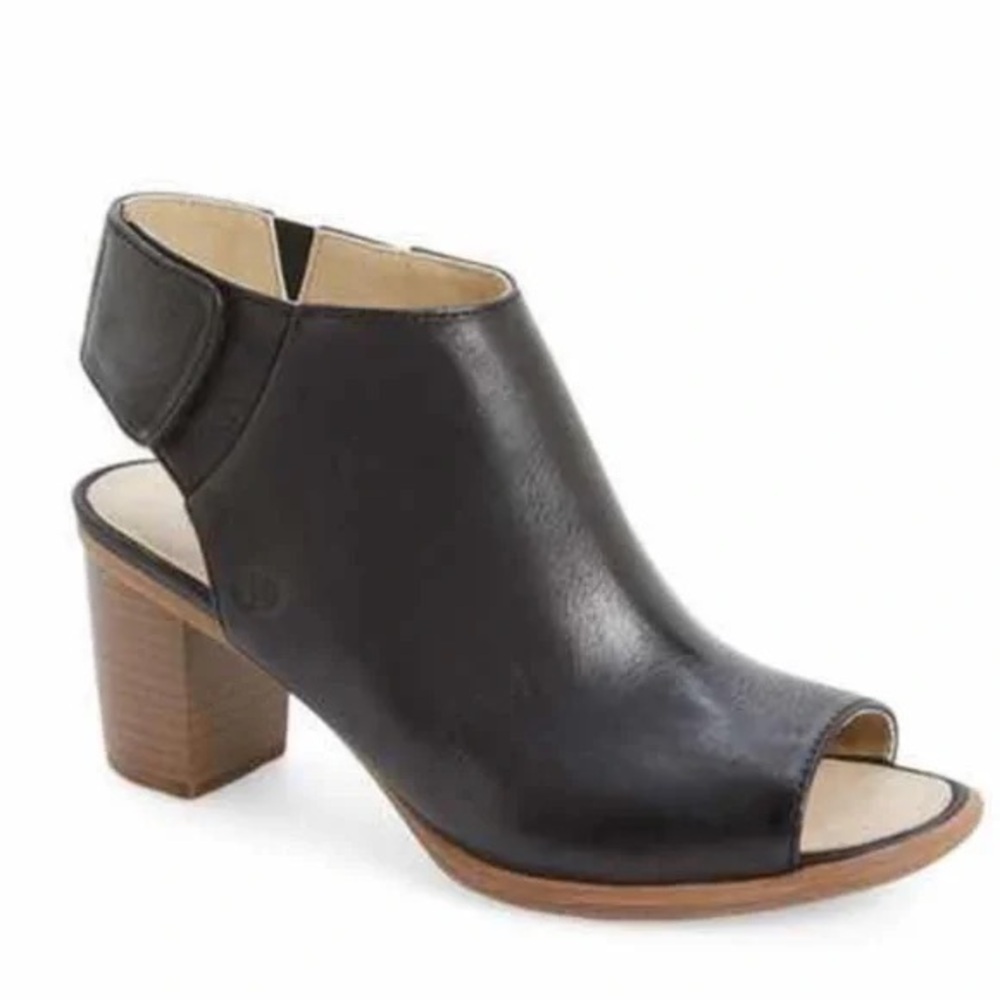 Josef Seibel Sz 8.5 Black Leather Bonnie Peep Toe Shoe Heel Sandal